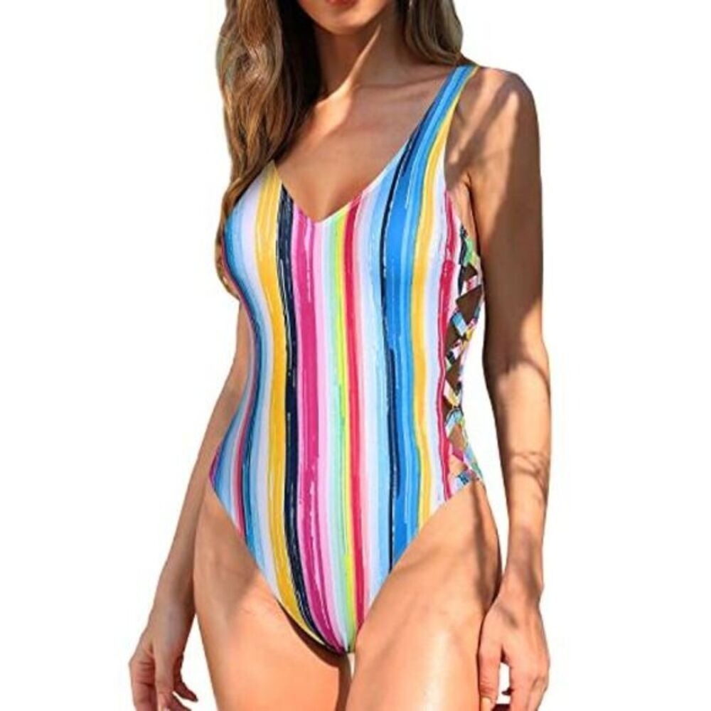 Holipick One‎ Piece Swimsuit Strappy Bathing Suit Criss Cross Monokini size S